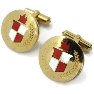 Red White Enamel Checkered Crest 1/20 12Kt Yellow Gold Filled Cufflinks Round